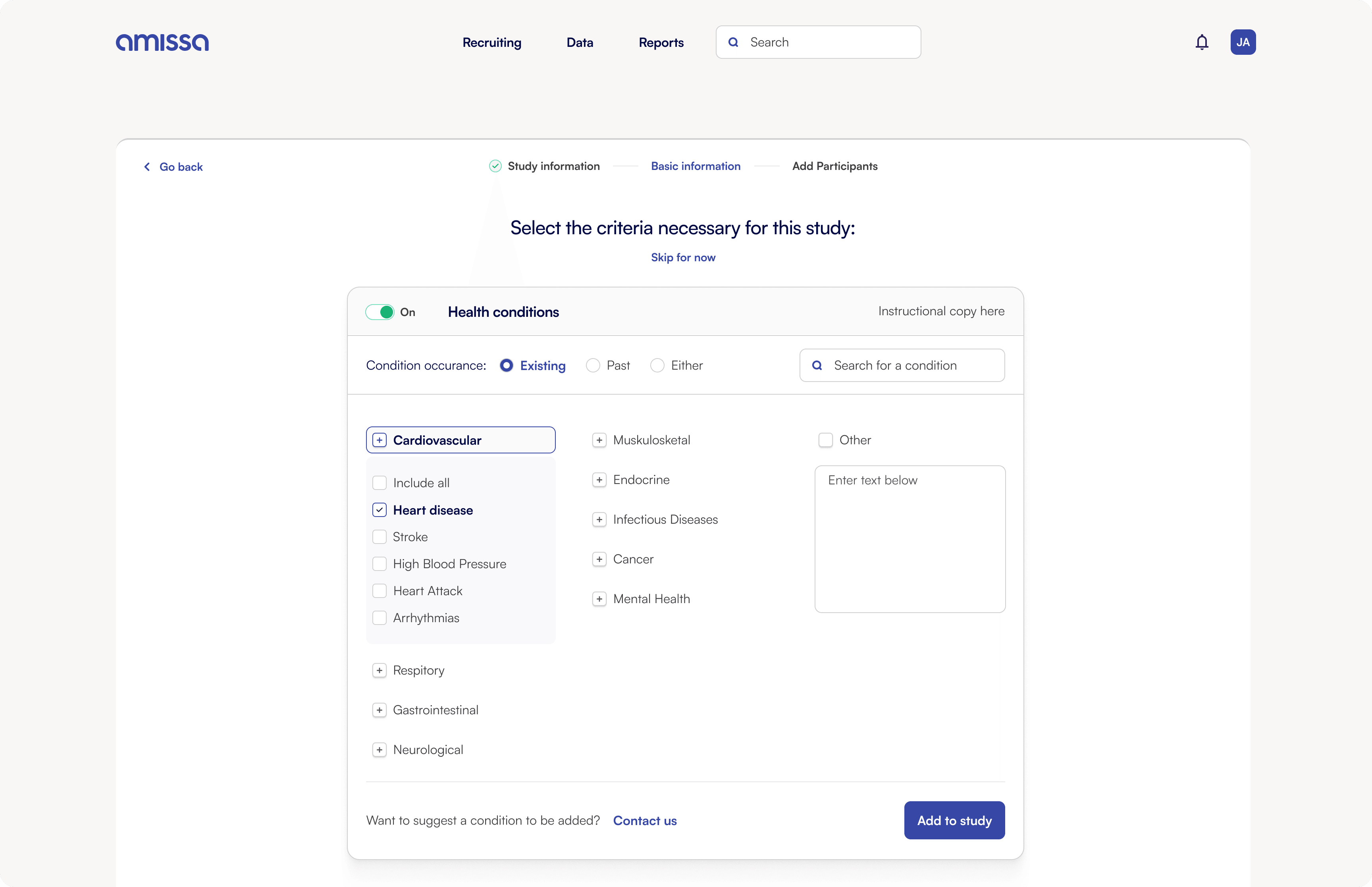 Amissa researcher application screenshot