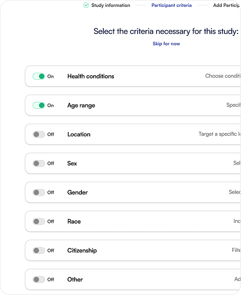 participant criteria screen